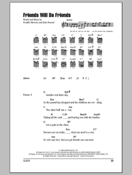page one of Friends Will Be Friends (Guitar Chords/Lyrics)