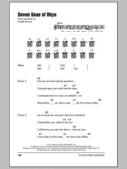 page one of Seven Seas Of Rhye (Guitar Chords/Lyrics)