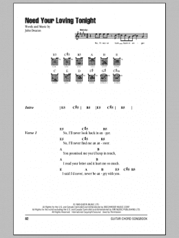 page one of Need Your Loving Tonight (Guitar Chords/Lyrics)