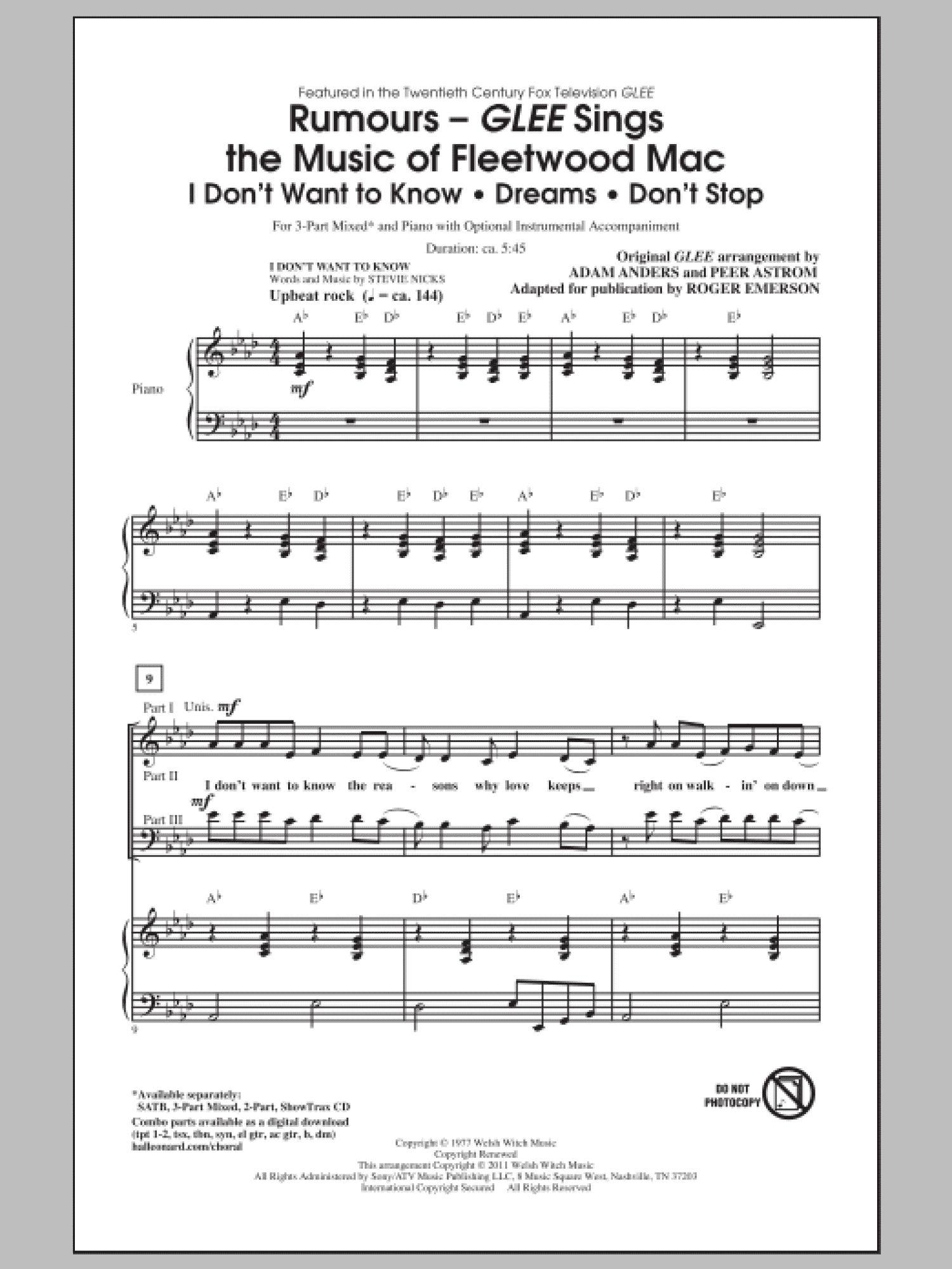 Don't Stop (arr. Roger Emerson) (3-Part Mixed Choir)