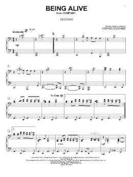 page one of Being Alive (Piano Duet)