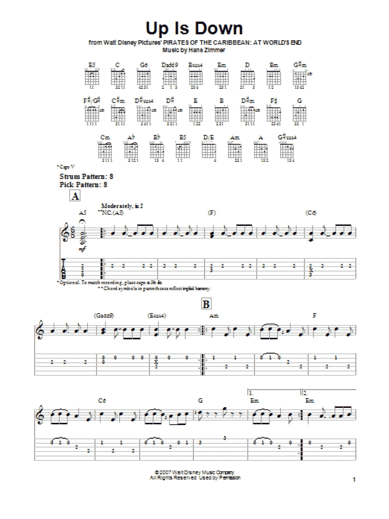 Up Is Down (from Pirates Of The Caribbean: At World's End) (Easy Guitar Tab)