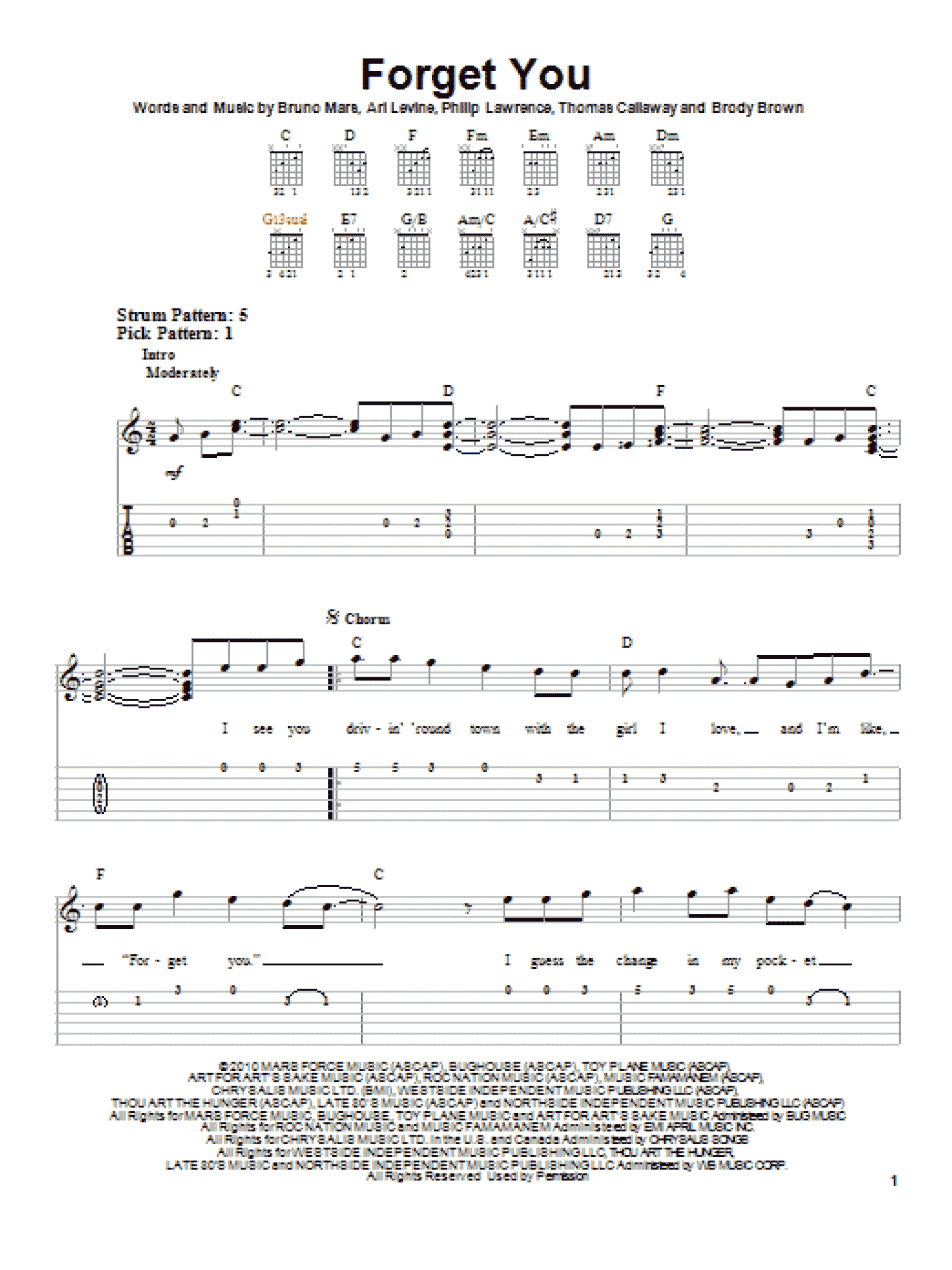 F**k You (Forget You) (Easy Guitar Tab)