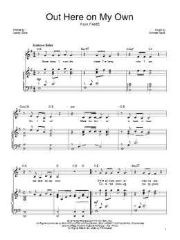 page one of Out Here On My Own (Piano, Vocal & Guitar Chords (Right-Hand Melody))