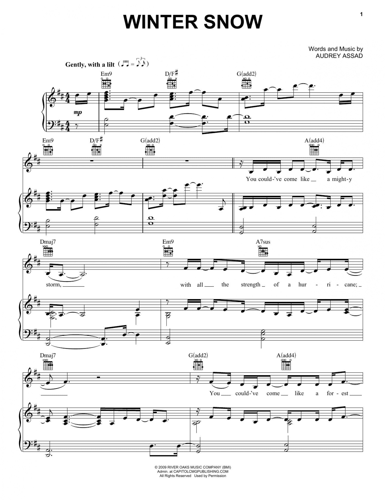 Winter Snow (Piano, Vocal & Guitar Chords (Right-Hand Melody))