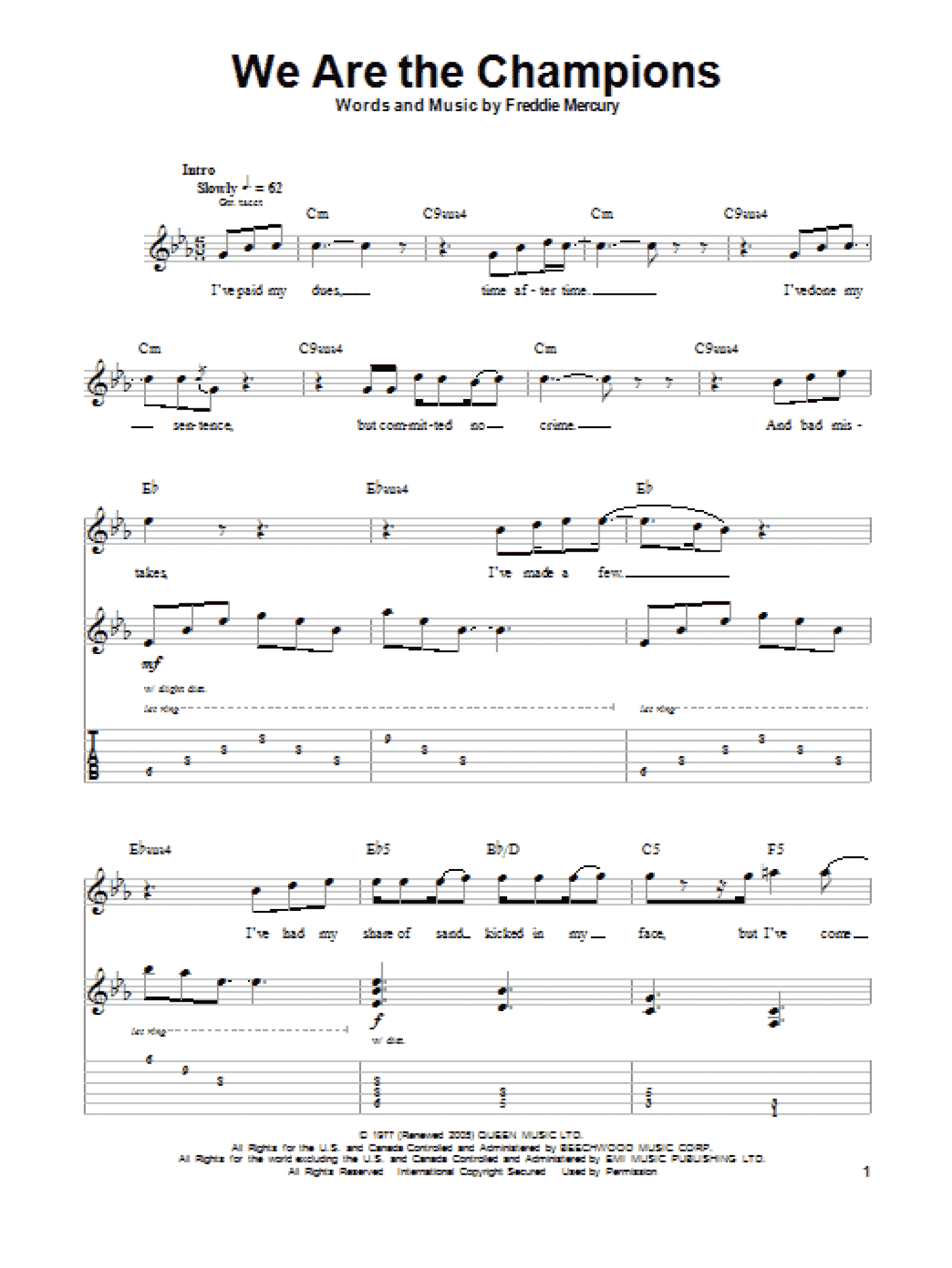 We Are The Champions (Guitar Tab (Single Guitar))