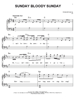 page one of Sunday Bloody Sunday (Easy Piano)