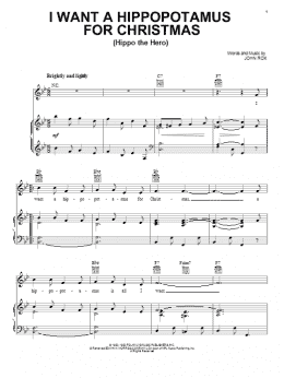 page one of I Want A Hippopotamus For Christmas (Hippo The Hero) (Piano, Vocal & Guitar Chords (Right-Hand Melody))