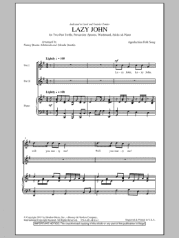 page one of Lazy John (2-Part Choir)
