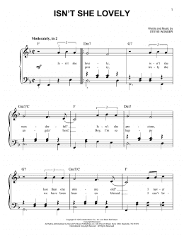 page one of Isn't She Lovely (Easy Piano)