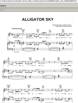 page one of Alligator Sky (Piano, Vocal & Guitar Chords (Right-Hand Melody))