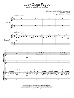 page one of Lady Gaga Fugue (Piano Duet)