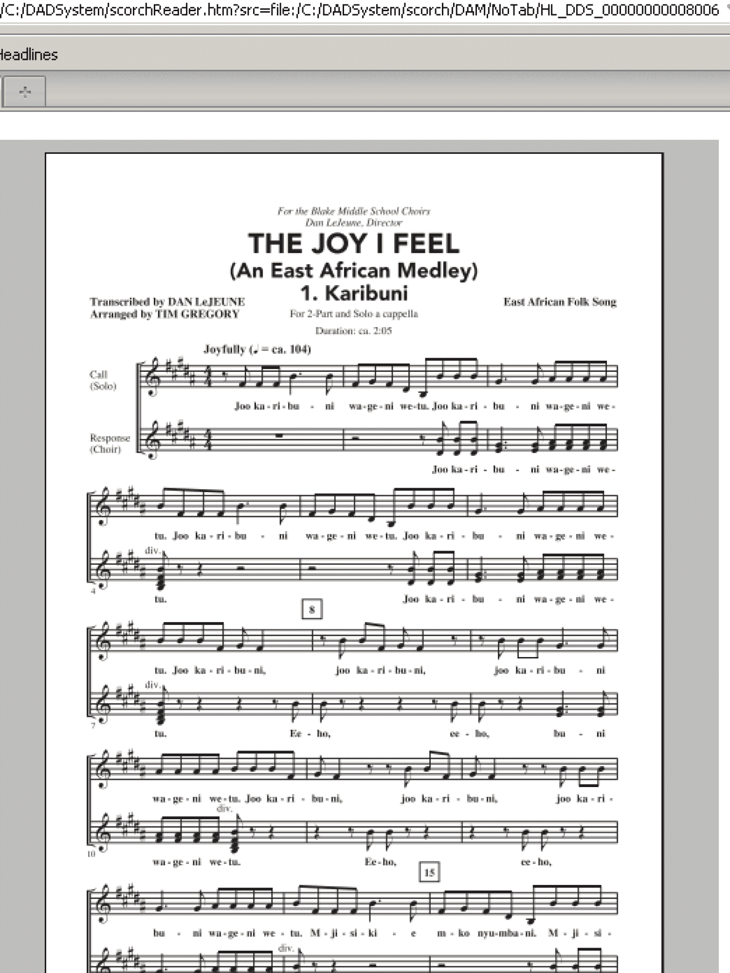 The Joy I Feel (East African Medley) (2-Part Choir)