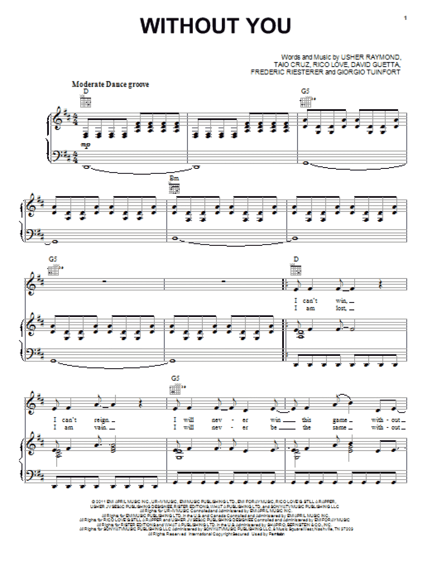 Without You (Piano, Vocal & Guitar Chords (Right-Hand Melody))
