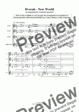 page one of Dvorak - New World (sax/clar/mix quart)