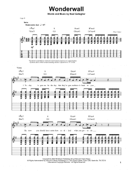 page one of Wonderwall (Guitar Tab (Single Guitar))