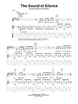page one of The Sound Of Silence (Guitar Tab (Single Guitar))