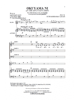 page one of Okuyami Ni (In The Mountains Deep) (3-Part Mixed Choir)