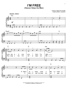page one of I'm Free (Heaven Helps The Man) (Easy Piano)