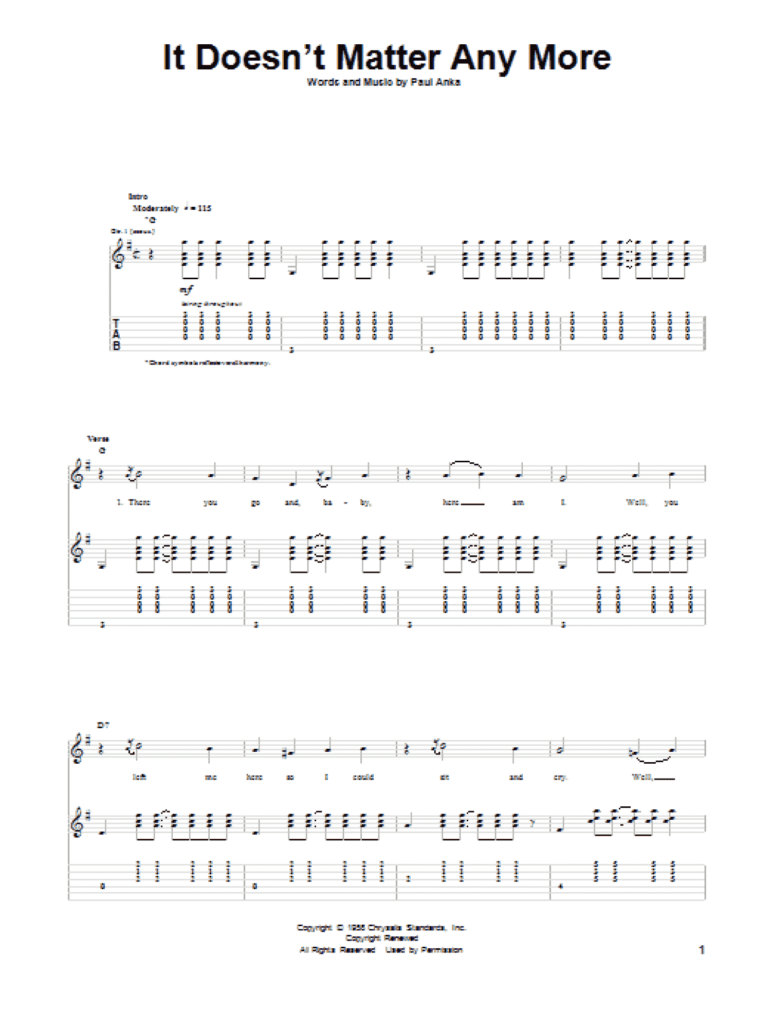 It Doesn't Matter Any More (Guitar Tab)
