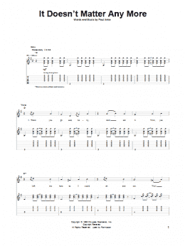 page one of It Doesn't Matter Any More (Guitar Tab)