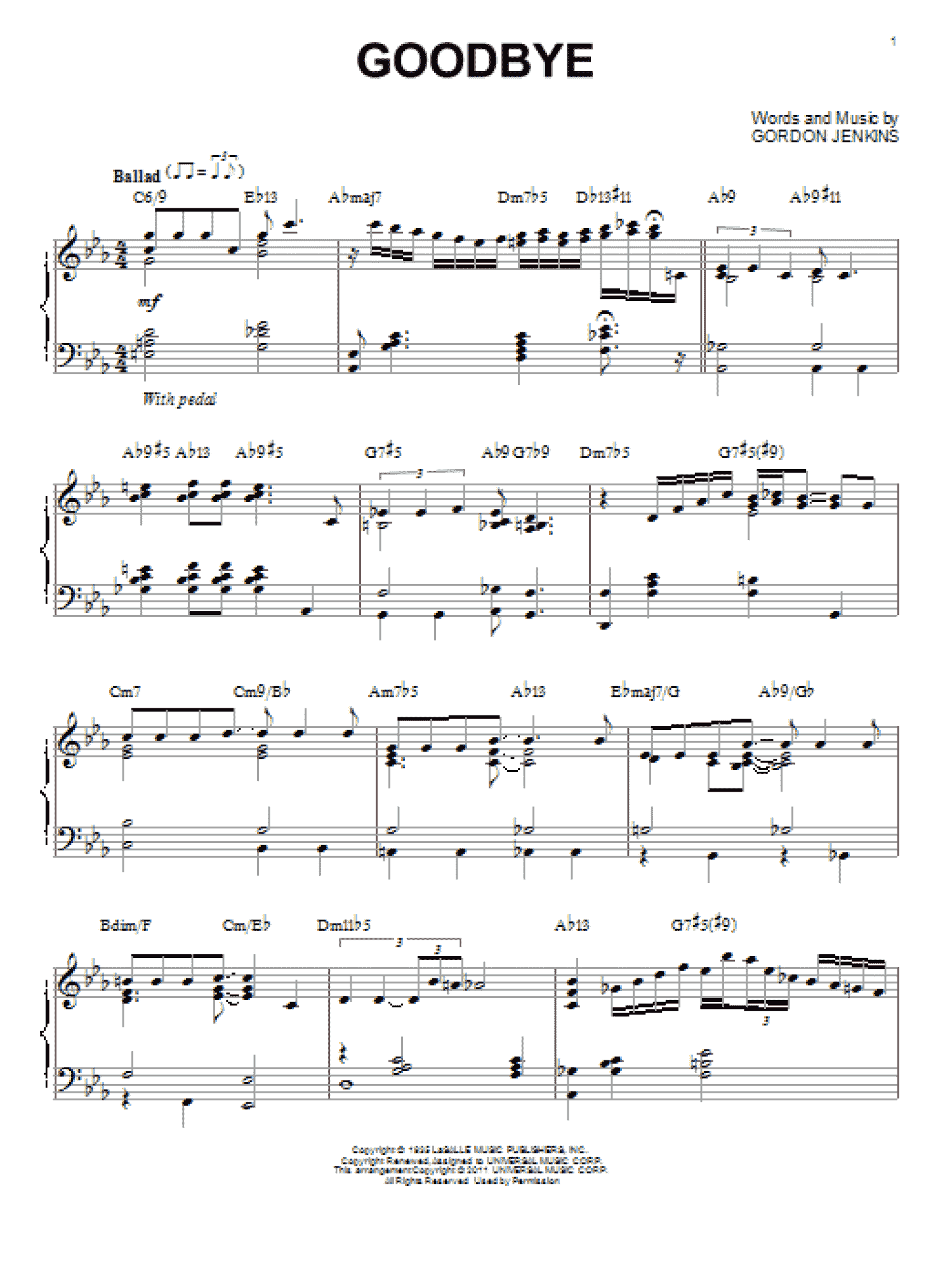 Goodbye [Jazz version] (arr. Brent Edstrom) (Piano Solo)