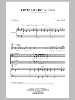page one of Loves Me Like A Rock (arr. Greg Gilpin) (SATB Choir)