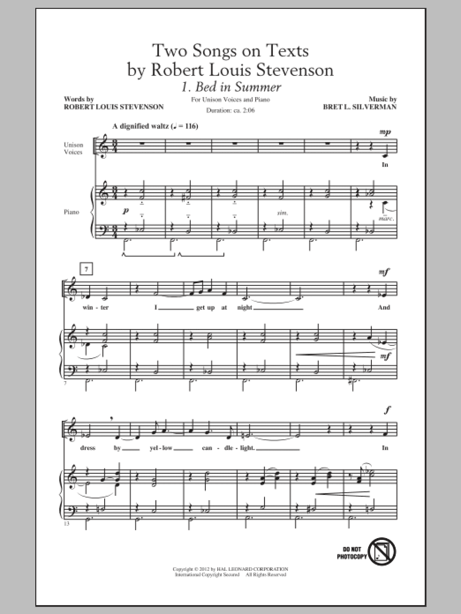 Two Songs On Texts By Robert Louis Stevenson (Unison Choir)
