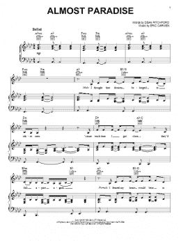 page one of Almost Paradise (Piano, Vocal & Guitar Chords (Right-Hand Melody))