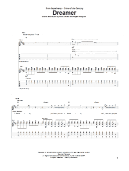 page one of Dreamer (Guitar Tab)