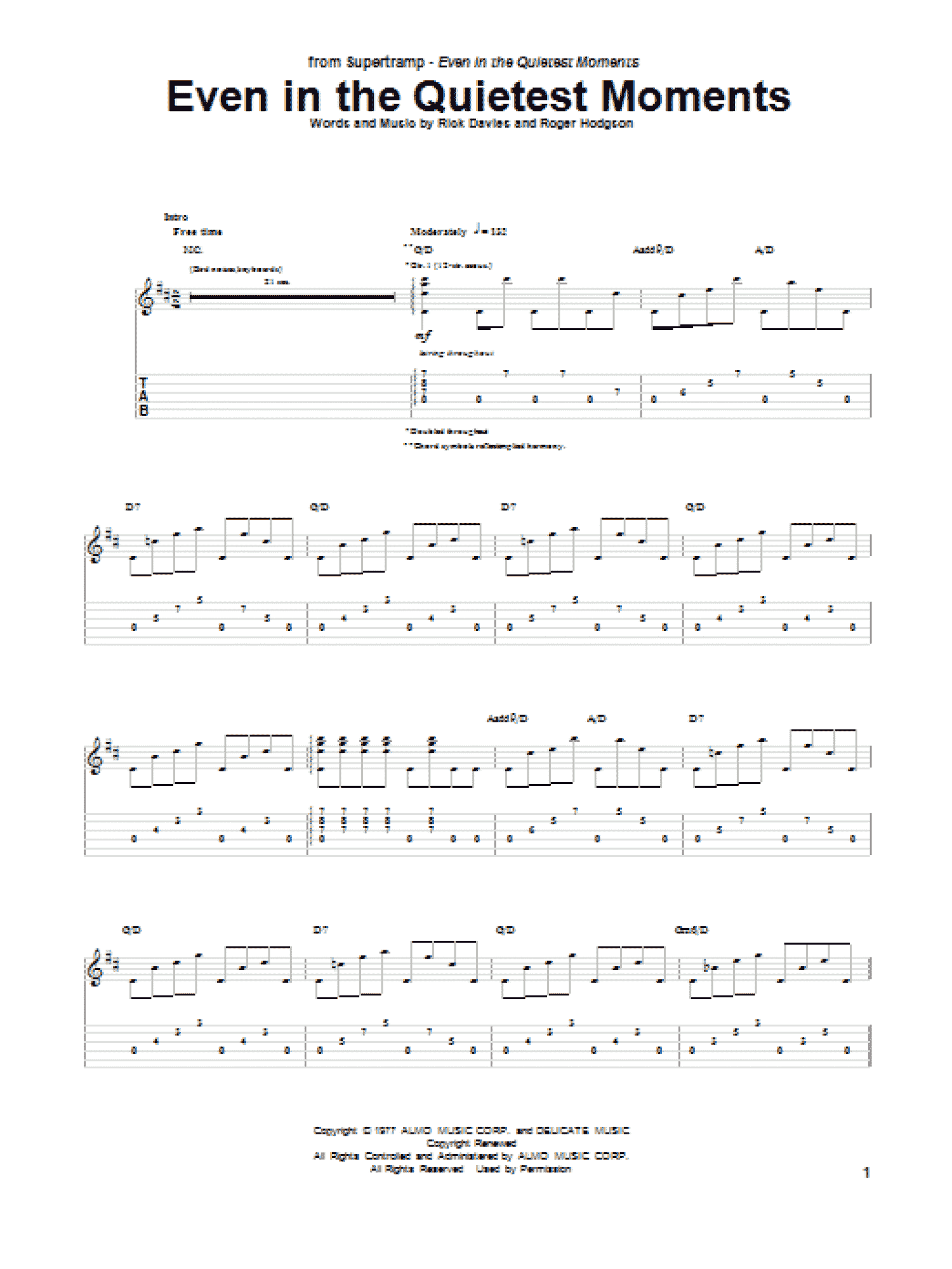 Even In The Quietest Moments (Guitar Tab)
