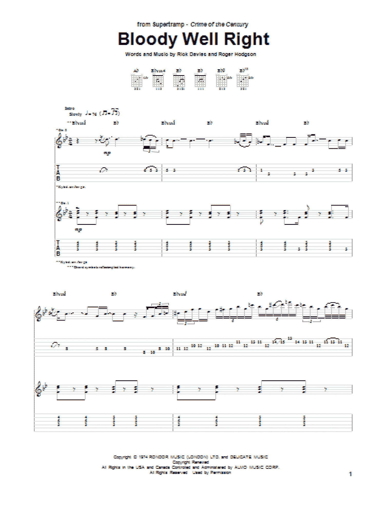 Bloody Well Right (Guitar Tab)