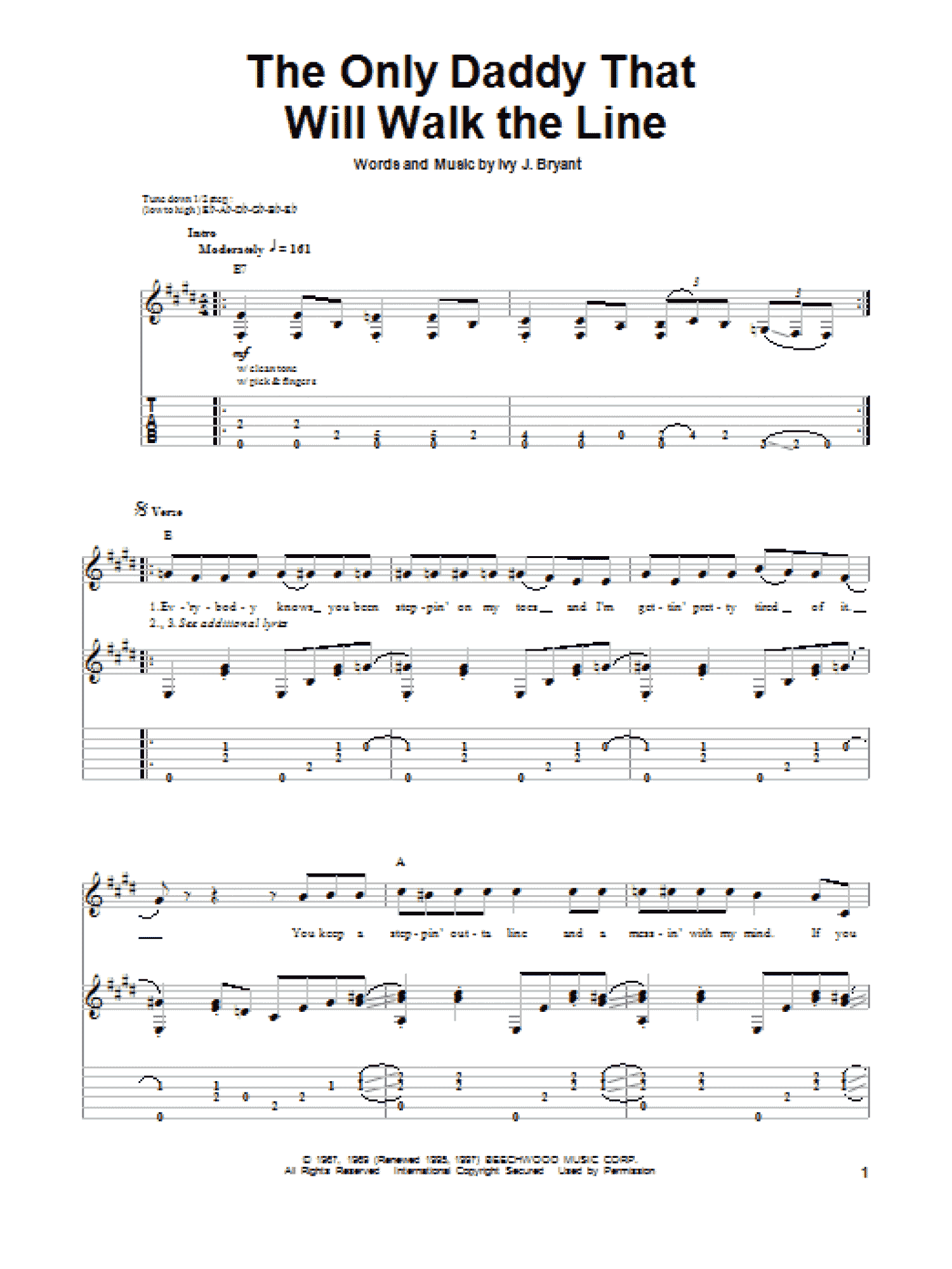 The Only Daddy That Will Walk The Line (Guitar Tab (Single Guitar))