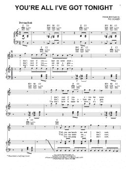 page one of You're All I've Got Tonight (Piano, Vocal & Guitar Chords (Right-Hand Melody))