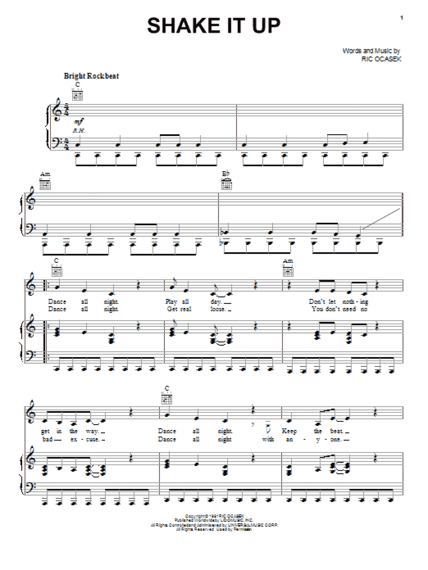 Shake It Up (Piano, Vocal & Guitar Chords (Right-Hand Melody))