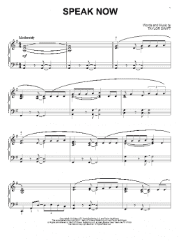 page one of Speak Now (Piano Solo)