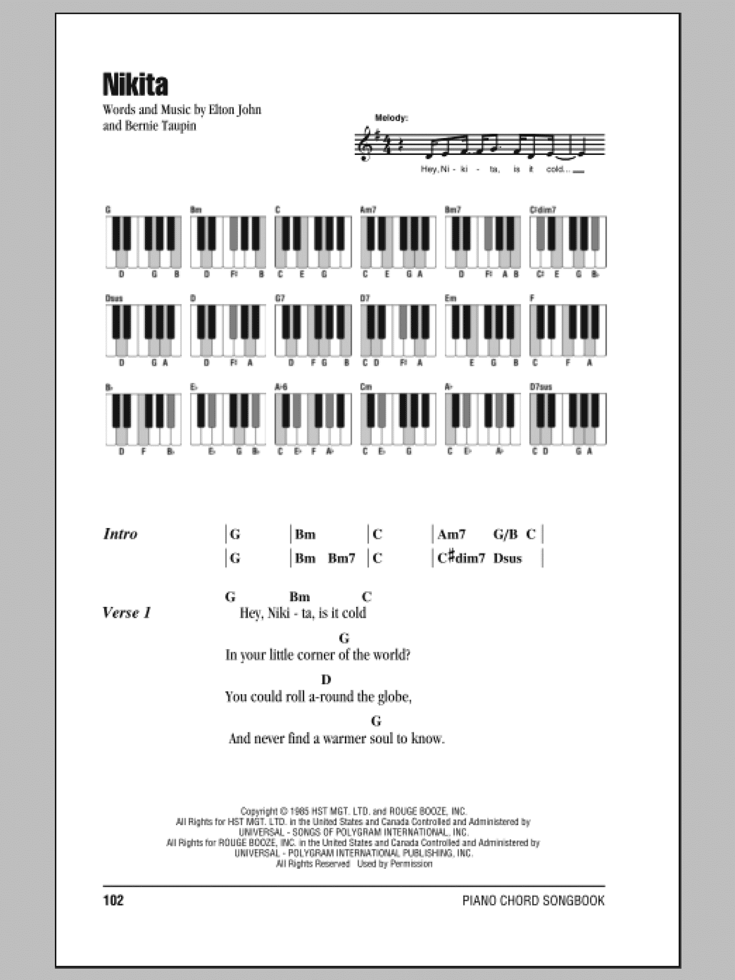 Nikita (Piano Chords/Lyrics)