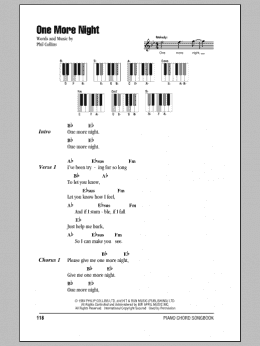page one of One More Night (Piano Chords/Lyrics)