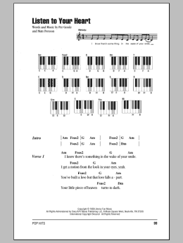 page one of Listen To Your Heart (Piano Chords/Lyrics)
