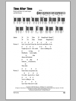 page one of Time After Time (Piano Chords/Lyrics)