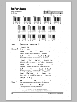 page one of So Far Away (Piano Chords/Lyrics)