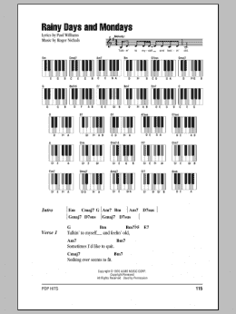 page one of Rainy Days And Mondays (Piano Chords/Lyrics)