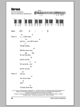page one of Heroes (Piano Chords/Lyrics)