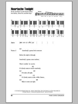 page one of Heartache Tonight (Piano Chords/Lyrics)