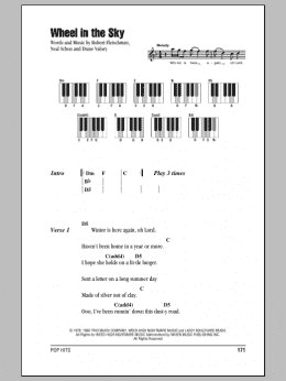 page one of Wheel In The Sky (Piano Chords/Lyrics)