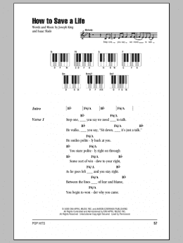 page one of How To Save A Life (Piano Chords/Lyrics)