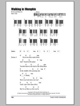 page one of Walking In Memphis (Piano Chords/Lyrics)