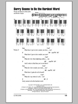 page one of Sorry Seems To Be The Hardest Word (Piano Chords/Lyrics)