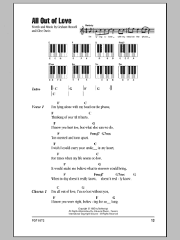 page one of All Out Of Love (Piano Chords/Lyrics)