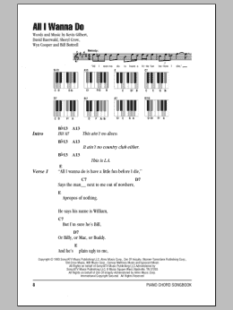 page one of All I Wanna Do (Piano Chords/Lyrics)